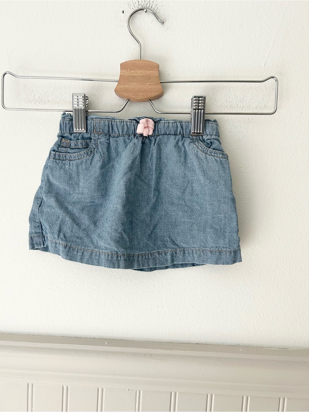 Carter's 9 Months Light Blue Denim Skirt with Pink Bow Accent